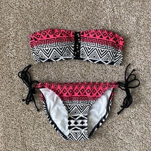 Xhilaration Aztec/Tribal Print Bandeau Bikini Set